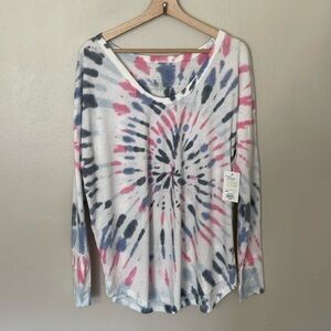 SO Long Sleeve Tie-Dye Tee in Pink, Blue, and Gray